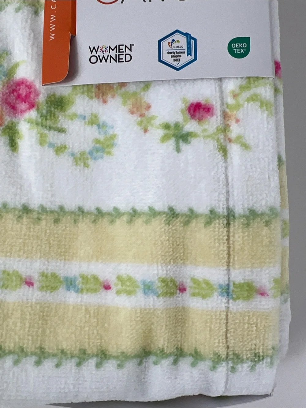 Caro Home Bath Towel Set Floral Stripe White & Yellow Cotton Velour Set of 2 NEW